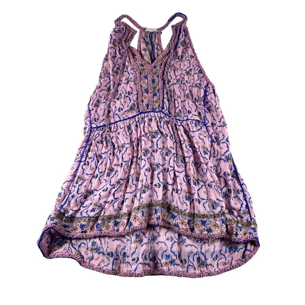 Poupette St. Barth Mini Dress S Pink Sleeveless Floral Boho Cotton Sundress